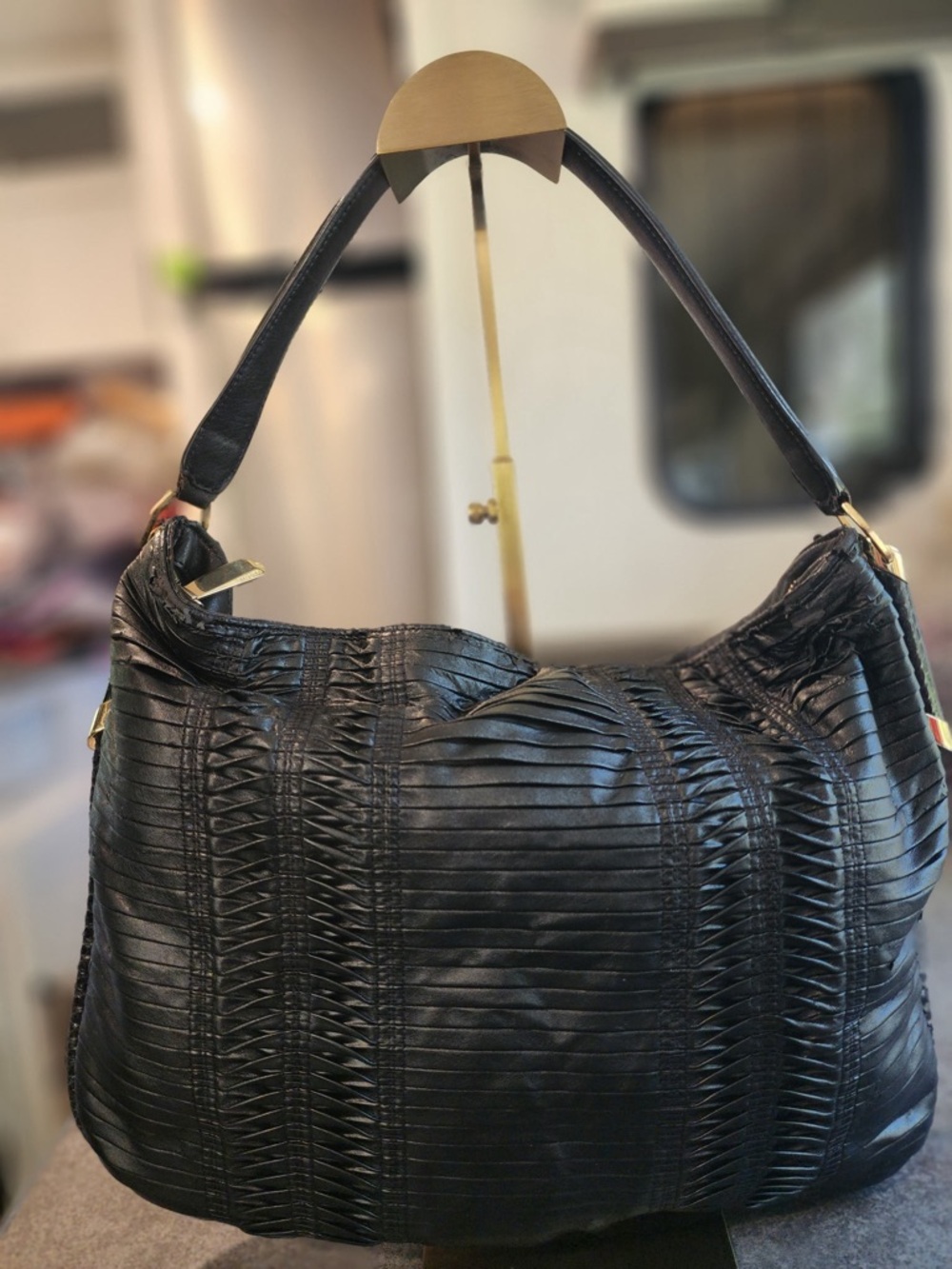 Jimmy Choo Black Textured Leather Hobo Bag Gorgeous Hardware AUTHENTIC